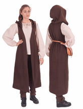NORA Wool Battle Brown Coat Dress – Medieval Viking Open-Front Surcoat (S–6XL)